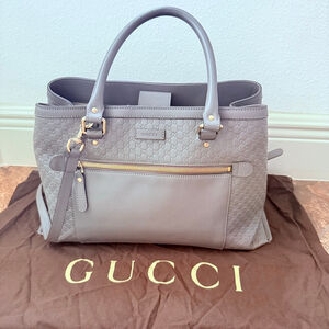 Women's Gucci Grey Microguccissima Leather Satchel Zip Tote Bag Handbag